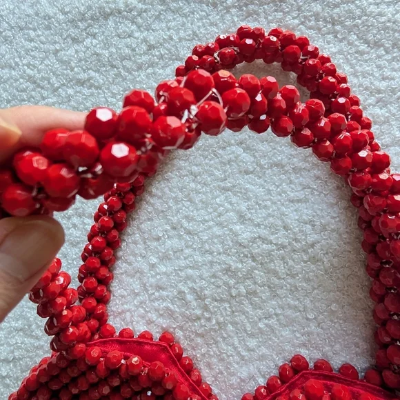 Loeffler Randall Maria Red Beaded Heart-Shaped Handbag Fair Condition - Picture 3 of 9